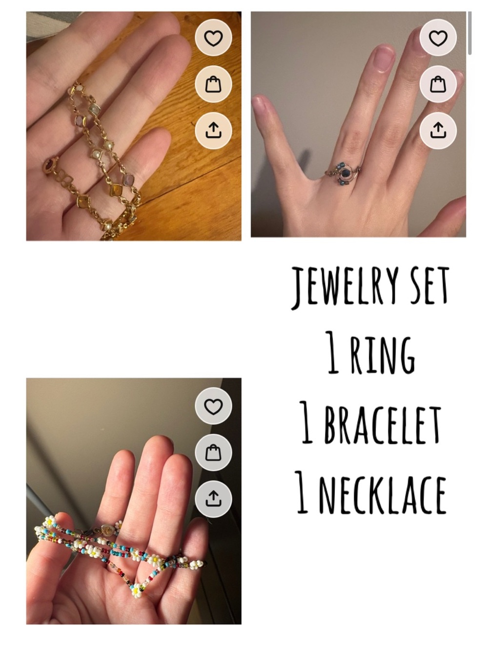 Gold-Tone Multi-Bead Jewelry Set — Ring, Bracelet & Necklace